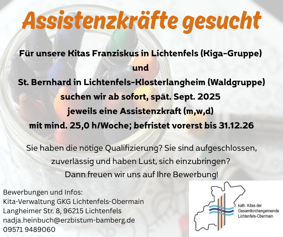 Stellenausschreibung für Assistenzkräfte in Kita Franziskus und St. Bernhard
