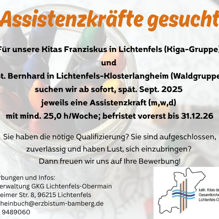 Stellenausschreibung für Assistenzkräfte in Kita Franziskus und St. Bernhard
