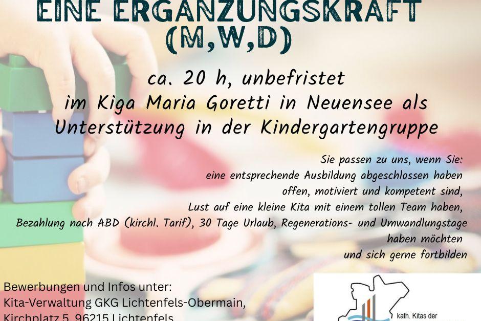 Stellenausschreibung Kita Maria Goretti, Ergänzungskraft