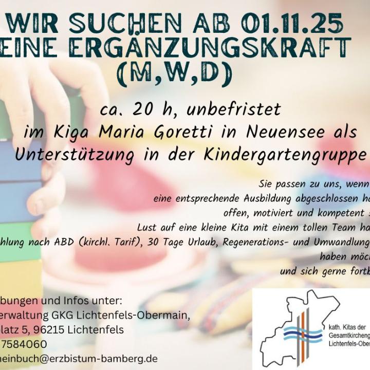 Stellenausschreibung Kita Maria Goretti, Ergänzungskraft