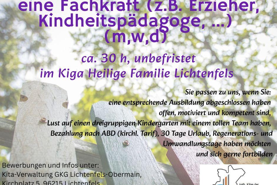 Stellenausschreibung für eine Fachkraft im Kiga Hl. Familie