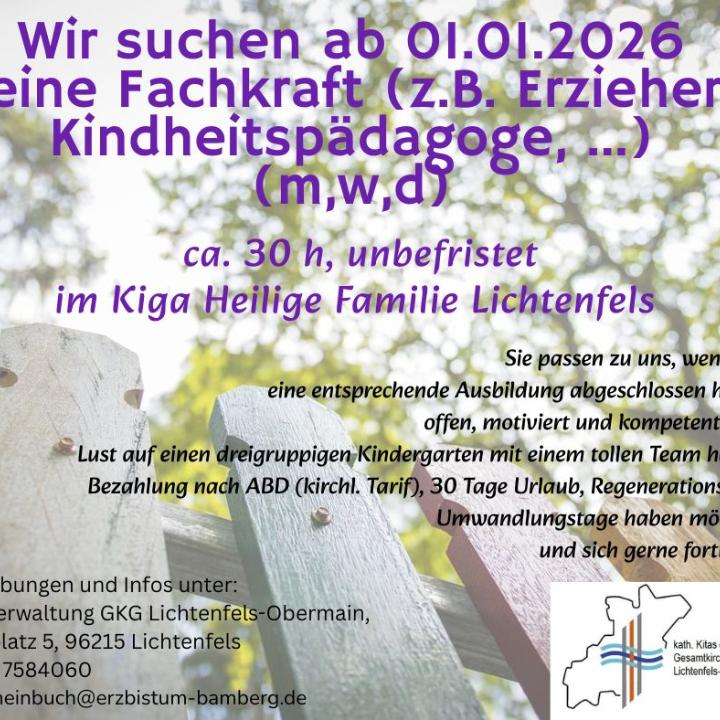 Stellenausschreibung für eine Fachkraft im Kiga Hl. Familie