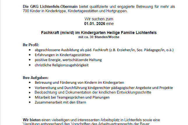 Stellenausschreibung Fachkraft